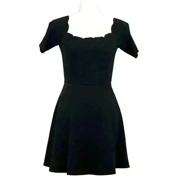 Nine Britton Black Off Shoulder Scallop Neck Mini Dress Made in USA Size Medium - Picture 1 of 7